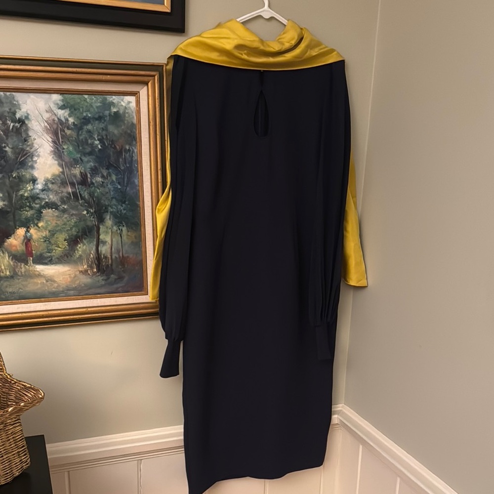 Roksanda Navy Yellow Gold Cape Women's Dress Gown UK 14 US 8 Gown Designer M